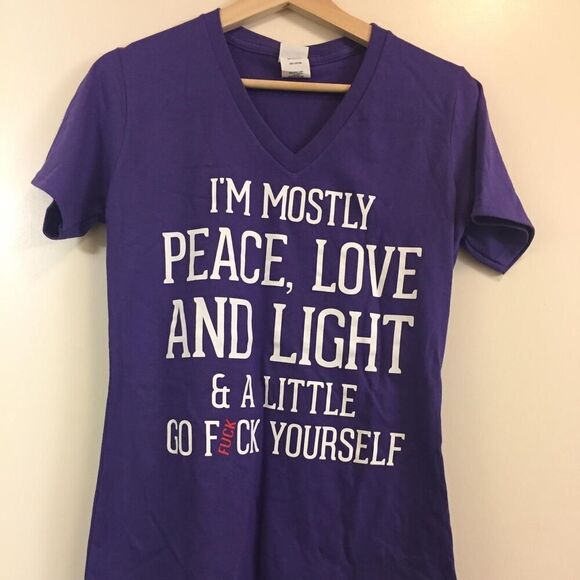 I'm Mostly Peace, Love and Light Women's V-neck T-shirt size X-Small - Picture 1 of 1